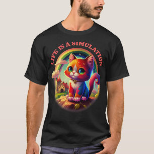 Life Is A Simulation Nihilist Cute Kitty Design T-Shirt