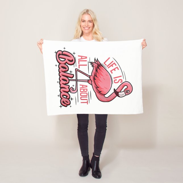Life Is All About Balance Funny Flamingo Fleece Blanket (In Situ)