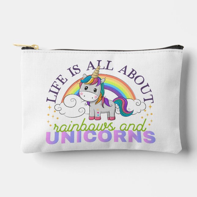 Life is all about rainbow and unicorns accessory pouch (Front)