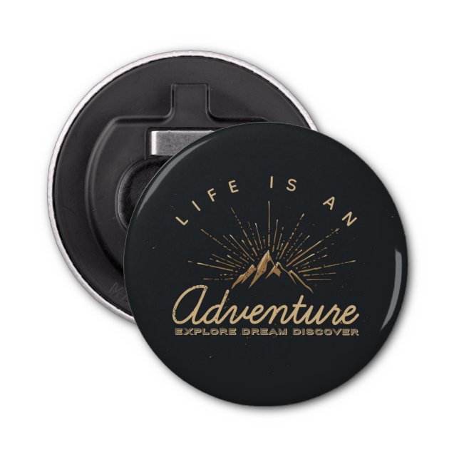 Life is an Adventure Mountain with Golden Sunrays Bottle Opener (Front)