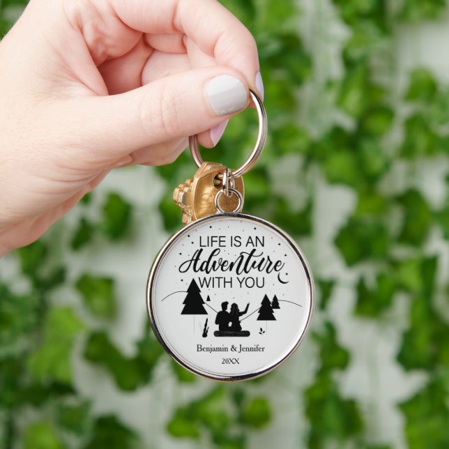 Life is an adventure with you custom couple names key ring (Hand)