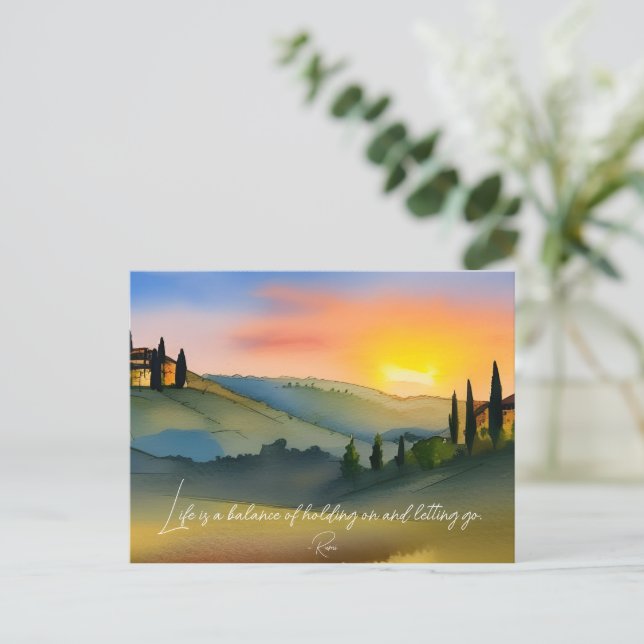 Life Is Balance Rumi Quote Pretty Sunset  Postcard (Standing Front)