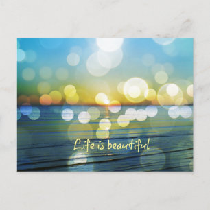 Life is Beautiful Beach Sunrise with Bokeh Lights Postcard