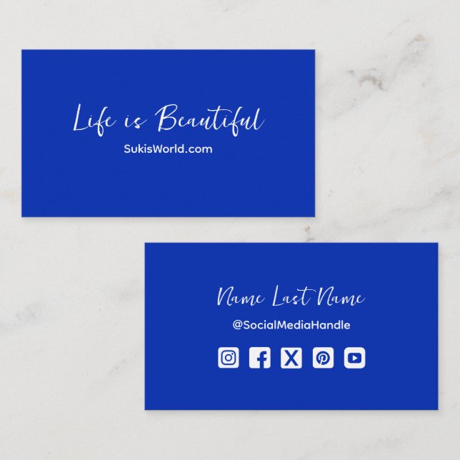 Life is Beautiful Blue Website Blog Social Media Business Card (Front/Back)