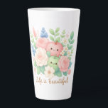 Life Is Beautiful Fruit Latte Mug<br><div class="desc">An uplifting large latte mug featuring a smiling apple and pear surrounded by soft pastel florals, paired with the warm message Life is Beautiful. The charming fruit‑and‑botanical artwork blends whimsy with elegance, creating a cozy, feel‑good mug perfect for morning rituals, creative breaks, and thoughtful gifting for women who love cheerful,...</div>