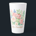 Life Is Beautiful Fruit  Latte Mug<br><div class="desc">An uplifting large latte mug featuring a smiling apple and pear surrounded by soft pastel florals, paired with the warm message Life is Beautiful. The charming fruit‑and‑botanical artwork blends whimsy with elegance, creating a cozy, feel‑good mug perfect for morning rituals, creative breaks, and thoughtful gifting for women who love cheerful,...</div>