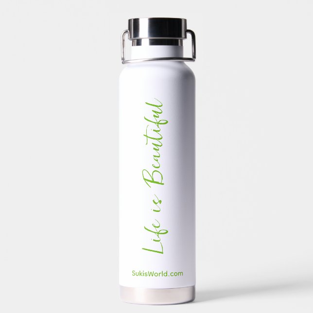 Life is Beautiful Green Business Blog Brand Water Bottle (Back)