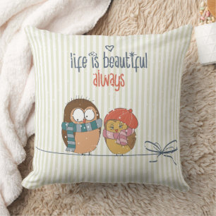 Life is Beautiful Little Birdies Throw Pillow