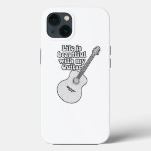 Life is beautiful with my guitar. black and white iPhone 13 case