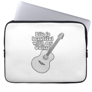 Life is beautiful with my guitar. black and white laptop sleeve