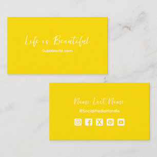 Life is Beautiful Yellow Blog Website Social Media Business Card