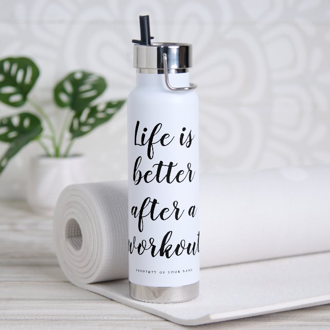Life is better after a workout custom sports water bottle (Yoga)