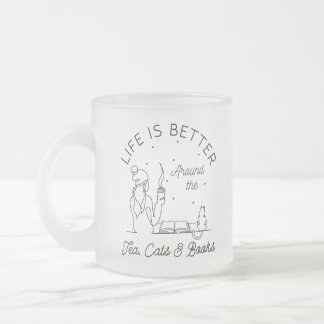 Life is Better Around The Tea Cats and Books Frosted Glass Coffee Mug