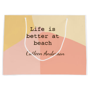 Life is better at beach yellow orange boho rustic  large gift bag