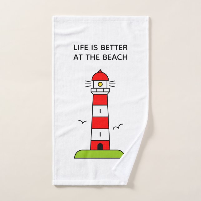 Life is better at the beach cute lighthouse print hand towel (Hand Towel)