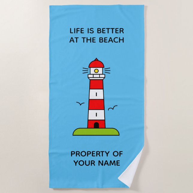 Life is better at the beach cute lighthouse tower towel (Front)