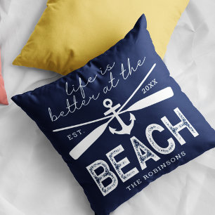Life is Better at the Beach Family Name Cushion