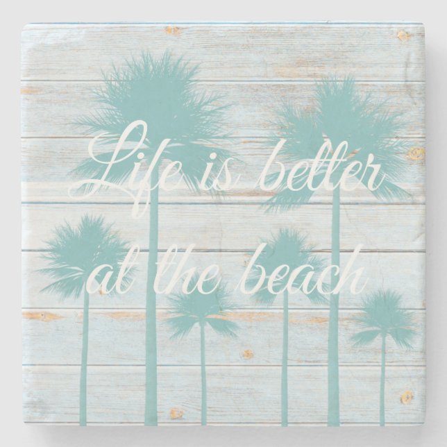 Life is Better at the Beach House Stone Coaster (Front)