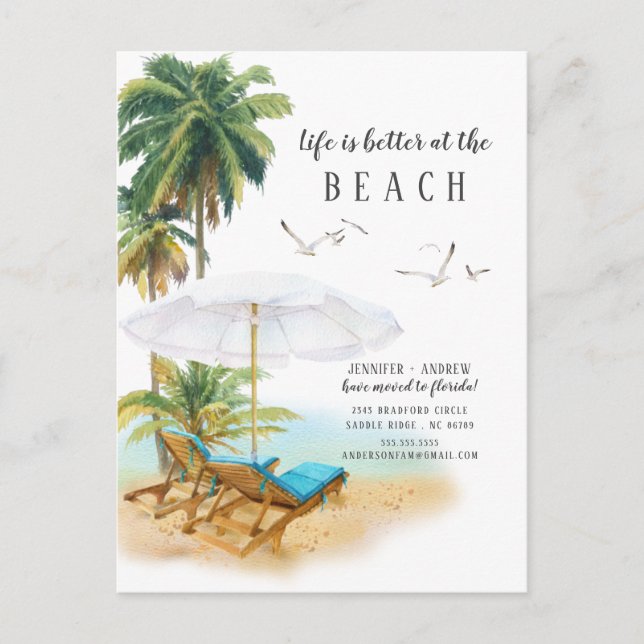 Life Is Better At The Beach Moving Announcement Postcard (Front)