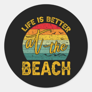 Life Is Better At The Beach Retro Palm Trees Summe Classic Round Sticker