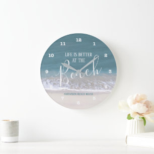 Life Is Better At The Beach Sand & Water Photo Large Clock