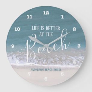 Life Is Better At The Beach Sand & Water Photo Large Clock