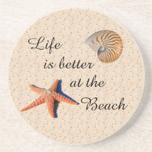 Life is better at the beach sandstone coaster