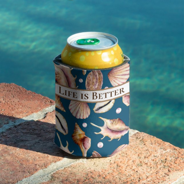 Life is Better at the Beach / Sea Shells / Blue Can Cooler (In Situ Pool)