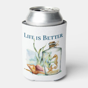 Life is Better at the Beach / Seahorse in Bottle Can Cooler