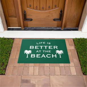 Life is better at the beach trendy green palm tree doormat