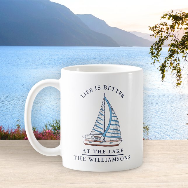 Life is Better at the Lake Blue Sailboat Family Coffee Mug (Creator Uploaded)