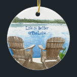 Life is Better at the Lake Ceramic Tree Decoration<br><div class="desc">Life is Better @TheLake Design. Two Adirondack chairs overlooking the lake,  original art watercolor print by Kimberly McCarron.</div>
