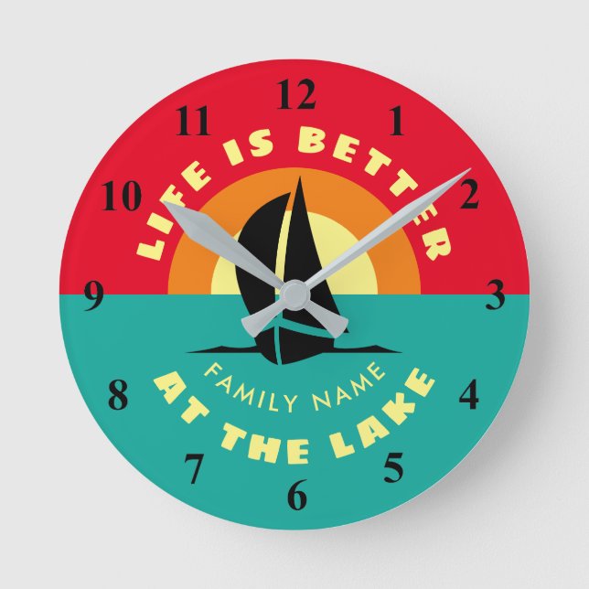 Life is better at the lake custom name kitchen round clock (Front)
