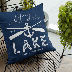 Life is Better at the Lake Family Name Cushion