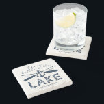 Life is Better at the Lake Family Name Stone Coaster<br><div class="desc">Stylish lake house coasters featuring boat oars,  an anchor,  the cute saying "life is better at the lake",  your family name,  and the year established.</div>