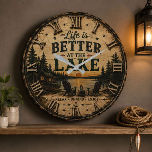Life Is Better at the Lake House Large Clock