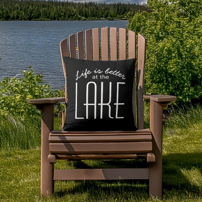 Life is Better at the Lake Quote Black White Chic Cushion (Creator Uploaded)