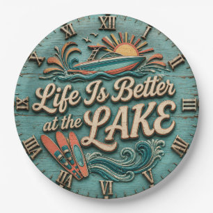 Life Is Better at the Lake Speedboat Lake House Paper Plate
