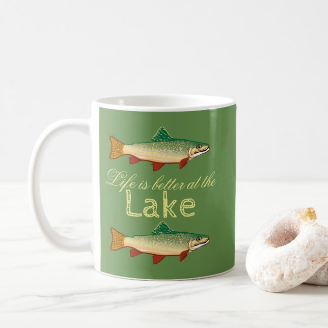 Life is better at the Lake"| Two Rainbow Trout Coffee Mug (With Donut)