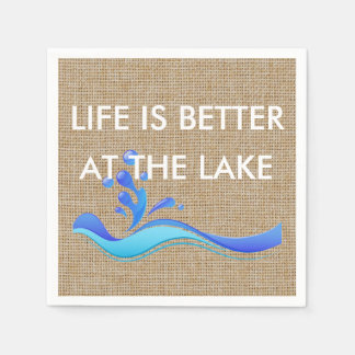 Life Is Better At The Lake (white) Burlap Napkins