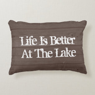LIFE IS BETTER AT THE LAKE wood grain throw pillow