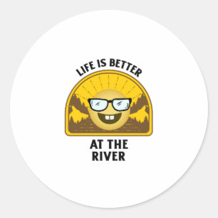 Life is better at the river Retro vintage sunset.p Classic Round Sticker