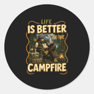 Life is better by the campfire camping vintage classic round sticker