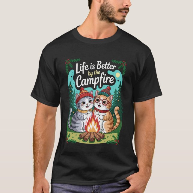 Life Is Better By The Campfire Smores Funny Cat Ca T-Shirt (Front)