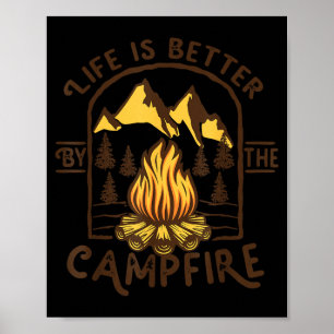 Life is Better By The Campfire Vintage Hiking Poster