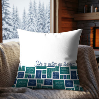 Life Is Better By The Sea Coastal Fish Pattern Cushion