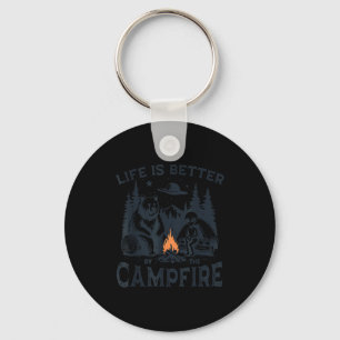 Life is better campfire bear alien camping ufo key ring