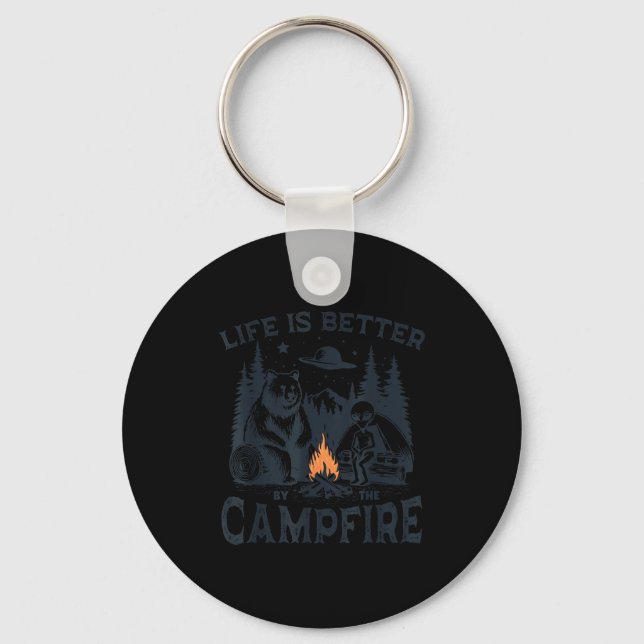 Life is better campfire bear alien camping ufo  key ring (Front)