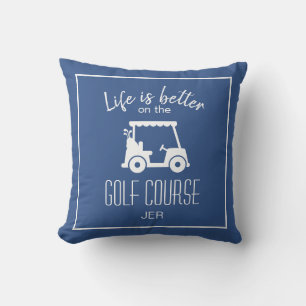 Life Is Better Golf Cart Blue Monogram Golf Cushion
