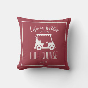 Life Is Better Golf Cart Burgundy Monogram Golf  Cushion